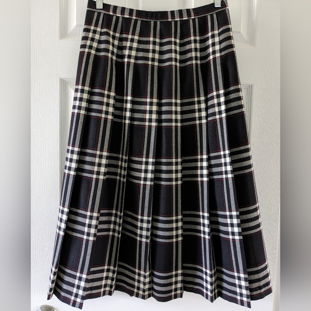 VTG Pendleton Womens 100% Wool Plaid Pleated Midi Skirt Size 10 14.5" Waist